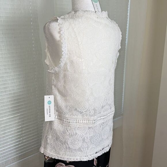 Stitch Fix S hazel White Daiana Lace Crochet Overlay Sleeves Peplum Blouse Cami - Picture 7 of 13